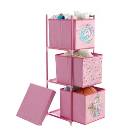 Nickelodeon JoJo Siwa 3-Tier Fabric Storage Organizer with Unicorn Design and Removable Lid - Perfect for Kids' Room or Playroom