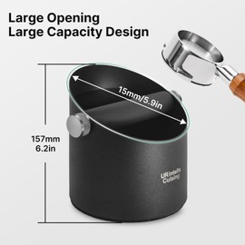 URintells Cuising Espresso Knock Box 6.3 Inch, Non-Slip & Shock-Absorbing Coffee Knock Box, with Fixed and Removable Knock Bar, Stainless Steel Knock Box with Large Capacity, Black