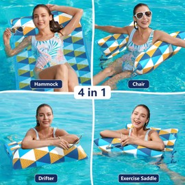 Jasonwell Water Hammock Pool Floats - Fabric Inflatable Pool Hammock Float Floaties 4 in 1 (Saddle Lounge Chair Drifter) Lake Beach Floating Loungers Swimming Pool Rafts Toys for Adults