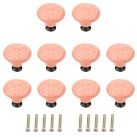 Geesatis 10 pcs Ceramic knobs Drawer Cabinet Pull Handle Knobs Furniture Decorative Pull Tool with Mounting Screws, Pink, 1.4 inch Diameter