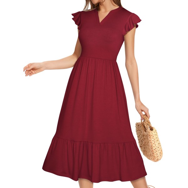 YIOYOLA Midi Dresses for Women 2025 Casual with Pockets Ruffle