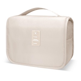 Lcsmaokin Large Capacity Toiletry Bag Travel Bag with Hanging Hook for Men and Women Waterproof Travel Cosmetic Bag Bathroom Storage Bag for Brushes Set,Mens Bathroom Bag Accessories-Beige