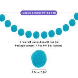 sourcing map 4Pcs Felt Ball Garland Dark Green Pom Pom Garland Handing Balls 6.6 Feet Long 30 Balls Party Banner Decor for Christmas Birthday Party Decoration