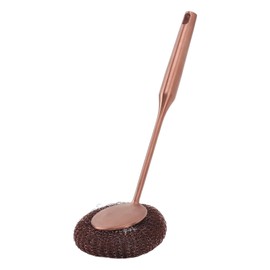 Long Handle Steel Wool Scrubber Deep Clean Rustproof Stainless Steel Dish Scrubber Brush for Pots Pans Grills Rose Gold