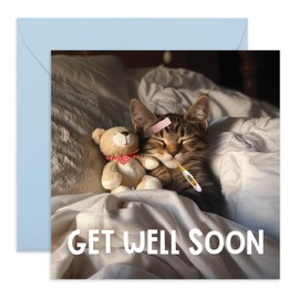 Central 23 Get Well Soon Greeting Card - 'GET WELL SOON CAT' - Perfect for Sending Warm Wishes with a Cute Feline Twist - Ideal for Cat Lovers in Need of Some Cheer & Comfort - Comes With Stickers