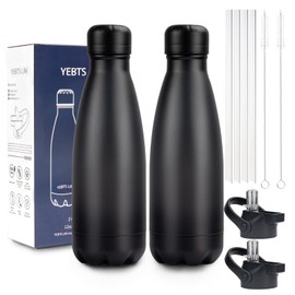 Insulated Water Bottle,2 Pack-12oz Stainless Steel Water Bottles with straw lid,Metal Sports Thermos Water Bottles for Boys,Girls,Double Wall Vacuum BPA-Free Flask for School,Sports & Travel-Black