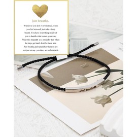 Just Breathe Bracelet for Women Adjustable Just Breath Letter Engraved Bracelet Stainless Steel Healing Bracelet Inspirational Mantra Bracelet Friendship Bracelet Inspirational Cheer up Gifts