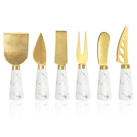 Apusu Charcuterie Board Accessories - 6 Piece Cheese Knife Set With Marble Handle - Spreader and Butter Knives for Cheese Kit Cutter (Marble)