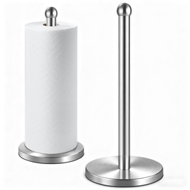 DAWNER Paper Towel Holder Countertop, Freestanding Kitchen Paper Holder Stand, One-Handed Tear, Stainless Steel, Paper Towel Dispenser with Weighted Base for Standard Towel Rolls, Brushed Nickel