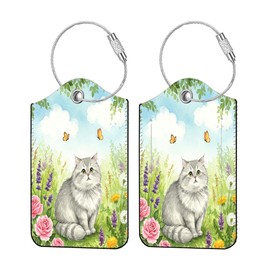 2 Pcs Luggage Tags for Suitcases, PU Leather Cruise ID Tags with Privacy Cover, Stainless Steel Loop & Address Card, Luggage Tags for Suitcases TSA Approved for Men Women Handbags Backpacks