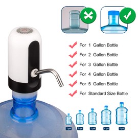 Water Bottle Pump 5 Gallon,Water Pump Dispenser Rechargeable One Button Water Pump Dispenser with Replaceable Suction Pipe and Outiet Pipe