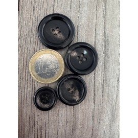 Pack of 10 Real Horn Buttons Black Brown Flat 4 Holes in 15 mm, 20 mm, 22 mm or 25 mm (20 mm)
