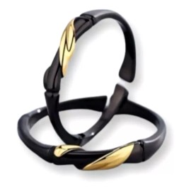 Dtup Set Anillos Pareja Calidad Oro Negro Bambú Elegante Regalo