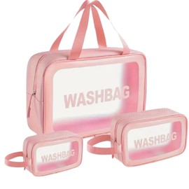 HealthyMoov Toiletry Bag Cosmetic Bag 3 Pieces Cosmetic Bag Cosmetic Bag Travel Bag Beauty Accessories Storage Bathroom Transparent Pink 3 Pack Waterproof Pink Transparent, pink, Clear Toiletry Bag