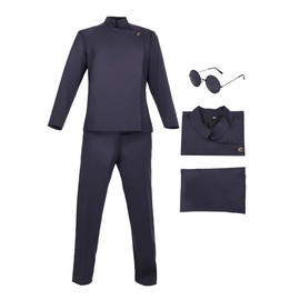 DAZCOS JJK Men's Anime Costume US Size Cosplay Jacket Pants with Glasses, Black, X-Large-G