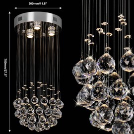 CLAIRDAI Modern Crystal Chandeliers Crystal Round Raindrop Chandelier Lighting Flush Mount Ceiling Light Fixture Crystal Raindrop Pendant Light for Living Entryway Room Dining Room,3*GU10 Bulbs