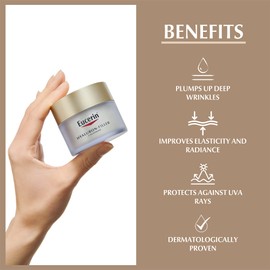 Eucerin Hyaluron-Filler + Elasticity Night Cream Plumps Up Deep Wrinkles, Enhances Skin Elasticity And Corrects Age-Spots for All Skin Types, 50ml