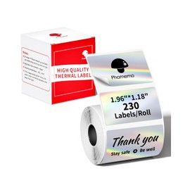Phomemo Holographic Silver Thermal Sticker Labels for Phomemo M220 M110 M221 M120 M200 Label Printer, Printable Thermal Stickers for DIY Logo Design, QR Code, Name Plate, 50 x 30 mm