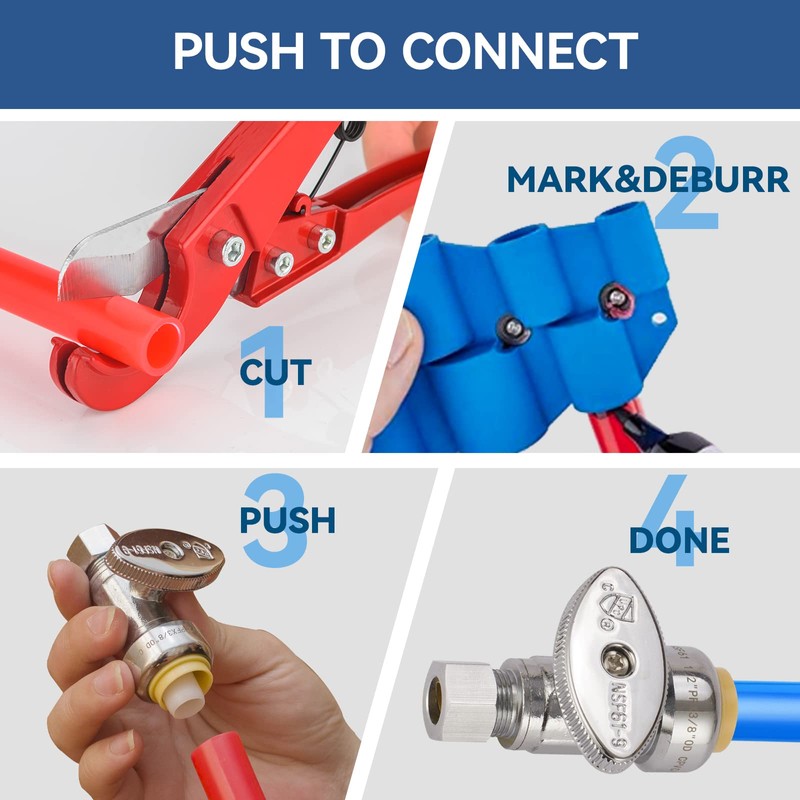 GUOFIS Push Fit 1/4 Turn Straight Stop Valve,1/2 Push X