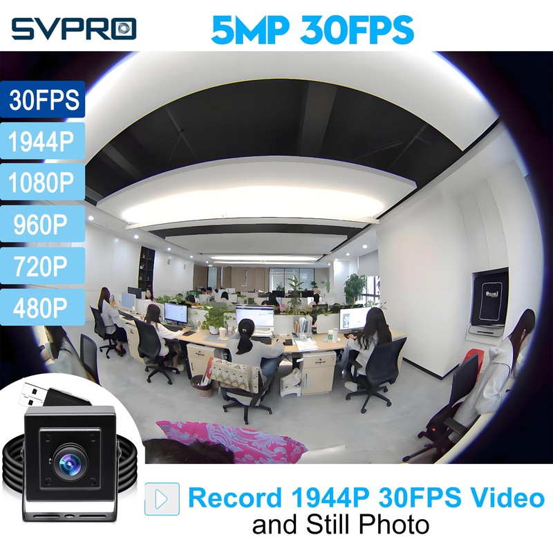 Svpro 5MP 30fps Fisheye USB Camera, 200° Ultra Wide Angle