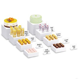 Neatsure 8PSC Buffet Risers, Food Risers for Buffet Table, Display Stand for Catering Dessert, White Acrylic Cube Boxes Nesting Risers with Hollow Bottoms - 2 Set (6", 6.5", 7", 8'')