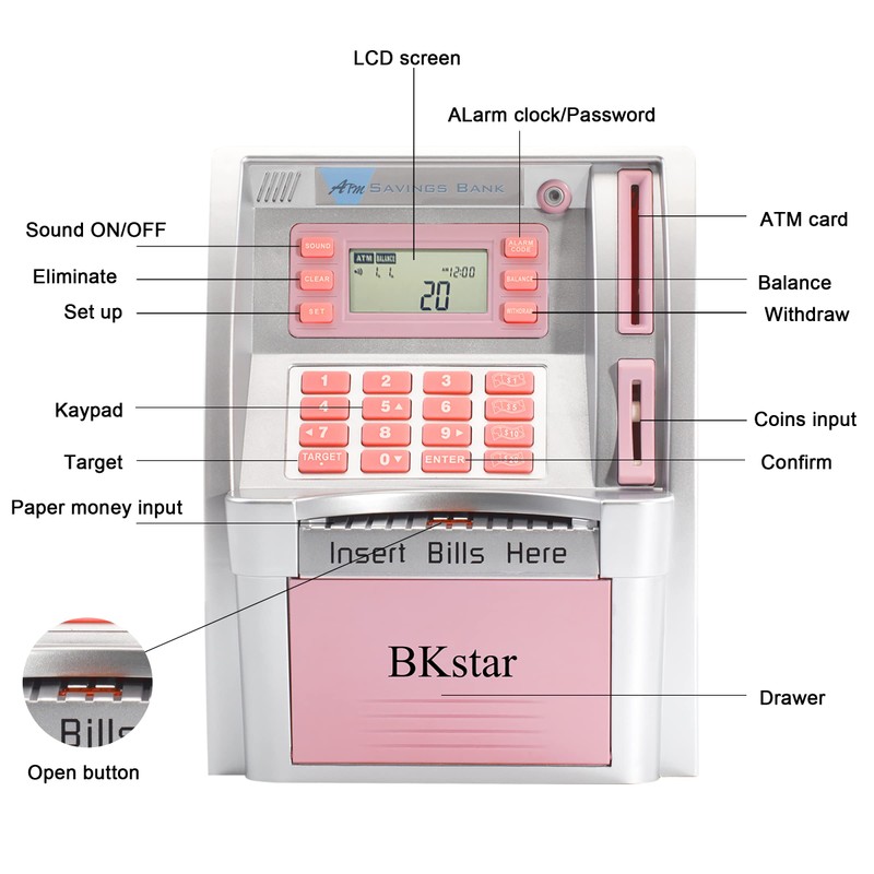Talking ATM Piggy Bank for Kids with Onekey Shutdown and