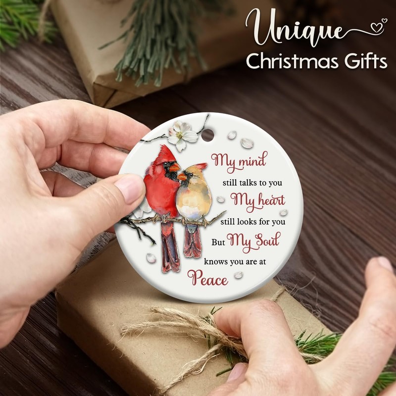 SOL VIBES Cardinal Memorial Ornament, Christmas Ceramic Ornaments, Remembrance Gift