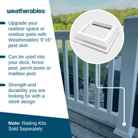 Weatherables 5x5 Post Skirt - Weatherproof Premium Vinyl Post Skirt with Easy Slide on Installation on Patios, Porches, Mailbox Posts, or Vinyl Fence Post (White)
