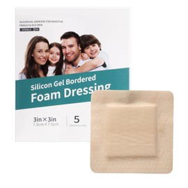 Silicone Foam Dressing with Adhesive Border 5 Pcs 3’’ x 3’’ Wound Dressings Bandage Gentle High Absorbency Waterproof Silicone Foam Pads for Wound Care