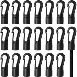 Shock Cord Snap Hooks LUORNG 20PCS 1/4 inch to 5/16 inch Black Plastic Bungee Cord Hooks,Kayaks Bungee Shock Cord Hook, Bungee Terminal End