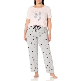 EVANS Women's Plus Size Sleep Set CAT Print, Pink Grey
