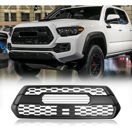 Front Grill fit for Tacoma Accessories SR SR5 TRD 2016 2017 2018 2019 2020 2021 2022 2023 with Accessory Letters Matte Black Replacement blackout emblem kit Radar compatible 3rd gen