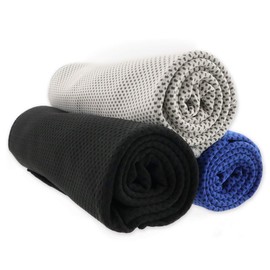 TrendMarche Cool Towel, Cooling Towel, Cooling Sensation, UV Protection, Heatstroke Protection, Lightweight, Absorbent, Quick Drying, Gray, Black, Blue, Set of 3, Outdoor Sports Towel, Face Towel