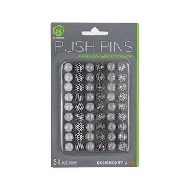 U Brands 575U06-24 - Chinchetas de acero a la moda, color negro, blanco y gris, 54 unidades