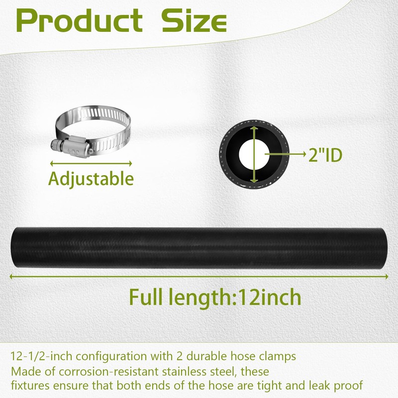 2" ID Straight Coolant Radiator Hose, 12” Length, Heavy-Duty 3-Ply