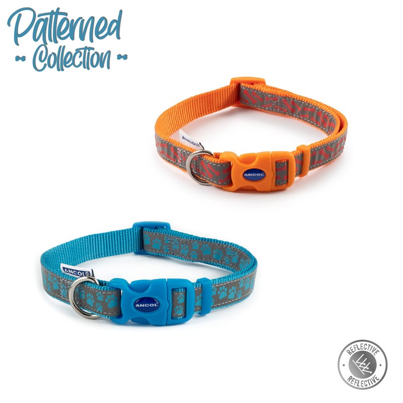 Ancol Patterned Collection Reflective Paw Collar. Size 5-9 to fit