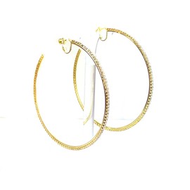 Clip-on Earrings Gold Tone Rhinestone Hoop Earrings 3.5 Inch Crystal Large Hoop Earrings