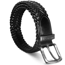 Nine West Mens Belt Vegan Leather Braided Dress Casual Everyday Belt 32mm Wide, Akron Black Belt Designed in the USA, S