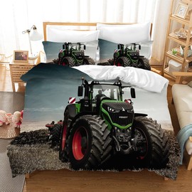 Gegeryozer 3D Tractor Printed Duvet Cover Set Tractor Decorative Duvet Cover for Kids Room Comfortable Microfiber (T4, 135 x 200 cm)