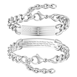 Cross Bracelet for Men - Silver Bible Verse Stainless Steel Chain Mens American Flag Bracelet Birthday Gift Ideas First Communion Confirmation Baptism Christian Easter Gifts for Teens,7
