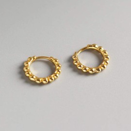 Minimalist Ball Bead Small Hoop Earrings for Women Girls Men 925 Sterling Silver Pierced Ear Simple Cartilage Tragus Sleeper Huggie Mini Hoops Irregular Tiny Hinged Jewelry (8mm gold plated)