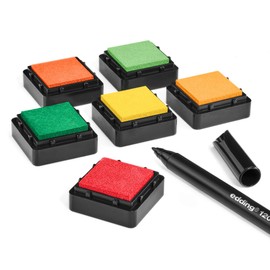 Katinga stamp pads (set of 6) e.g. colourful, pastel, pink, blue set with pen for fingerprints, craft and creative design.