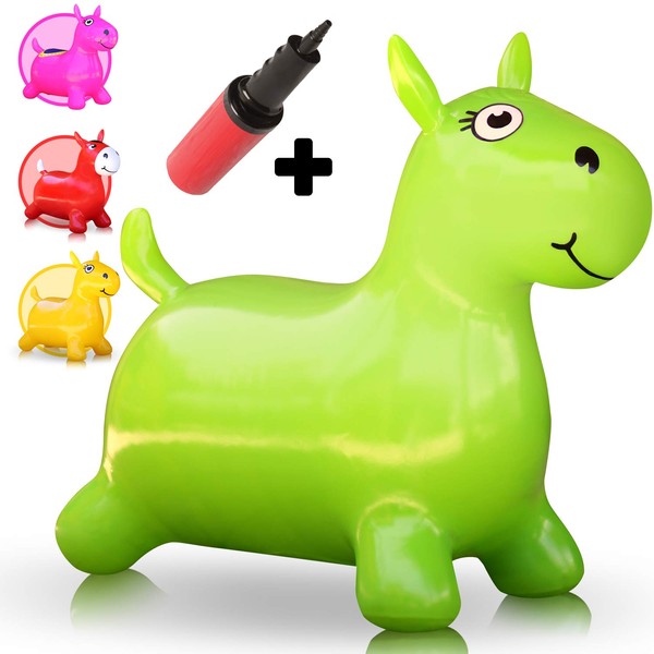 WALIKI Hopping Horse Hopper (Johnny The Bouncy Horse, Riding Horse for Kids, Pump Included Green)