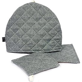 Kuai Tea Cozy Pot Mat, Set of 3, Tea Cozy Teapot Cover, Antique Scandinavian Style, Stylish, Solid Color, Quilting, 10.6 x 8.7 inches (27 x 22 cm) (Gray)