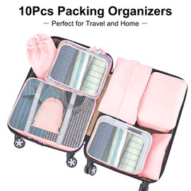 10 pcs Packing Cubes for Suitcases, Travel Organiser Packing Bags for Clothes Shoes Toiletries Travel Luggage Organizers Storage Bags