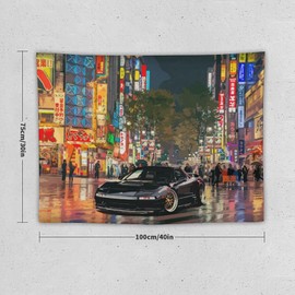 josnmre Tokyo Japane Anime Night NSX Art Jdm Car Tapestry Wall Hanging Funny Wall Tapestry for Bedroom Living Room Office Classroom Dorm Ceiling Home Wall Decor Art Tapestries 30"x40"