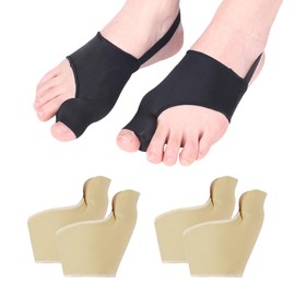 GMHLLES 2 Pairs Big Toe Straightener Bunion Corrector Hallux Valgus Socks with Bandage Reusable Correction Sleeves Relieve Foot Joint Discomfort Correct Hallux Valgus (Skin Color + Black)
