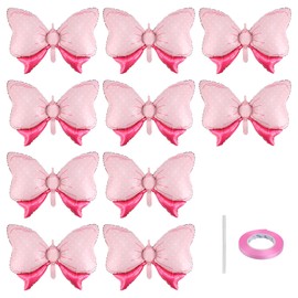 10pcs Pink Bow Balloons, Cute Foil Bow Shaped Balloons Giant Sweet Gender Reveal Decorations for Girls Birthday Party Baby Shower Wedding