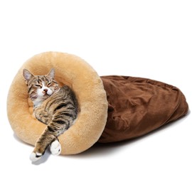 Cat Bed Cave - Fleece Warm Covered Cat Bed Indoor for Cold Weather - Self Warming Fluffy Cat Tunnel Hideout Calming Cushion Bed for Small Medium Large Cats Sleeping Playing (Reuseable Washable)