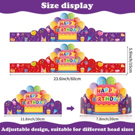 30 Pack Birthday Crowns for Kids Classroom with Elastic Band, Colorful Paper DIY Crowns Hats for Teachers Students School Classroom Birthday Party Supplies